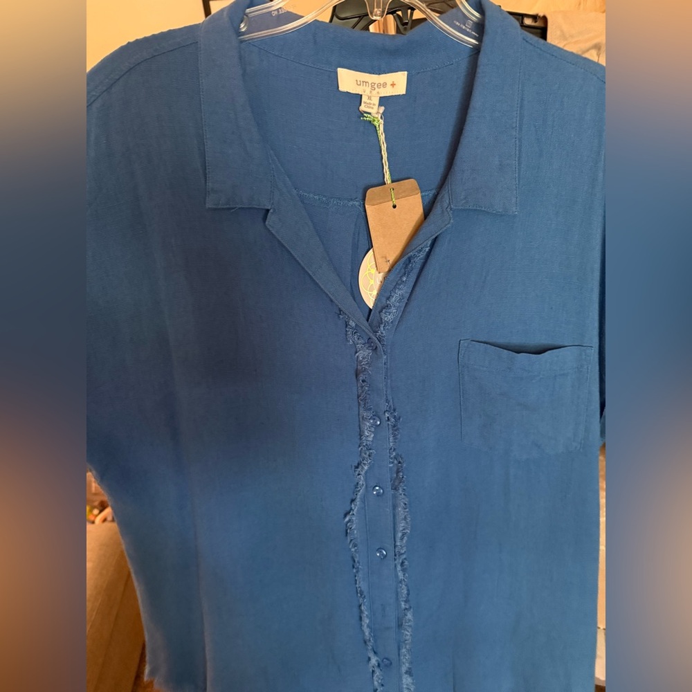 Umgee Blue Frayed Edge Shirt